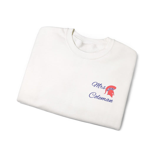 Personalized Spartan Helmet Embroidered Blue Lettering Gildan Sweatshirt