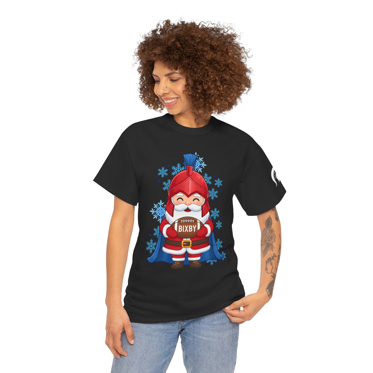 Spartan Football Santa Gildan Tee With Sleeve Print