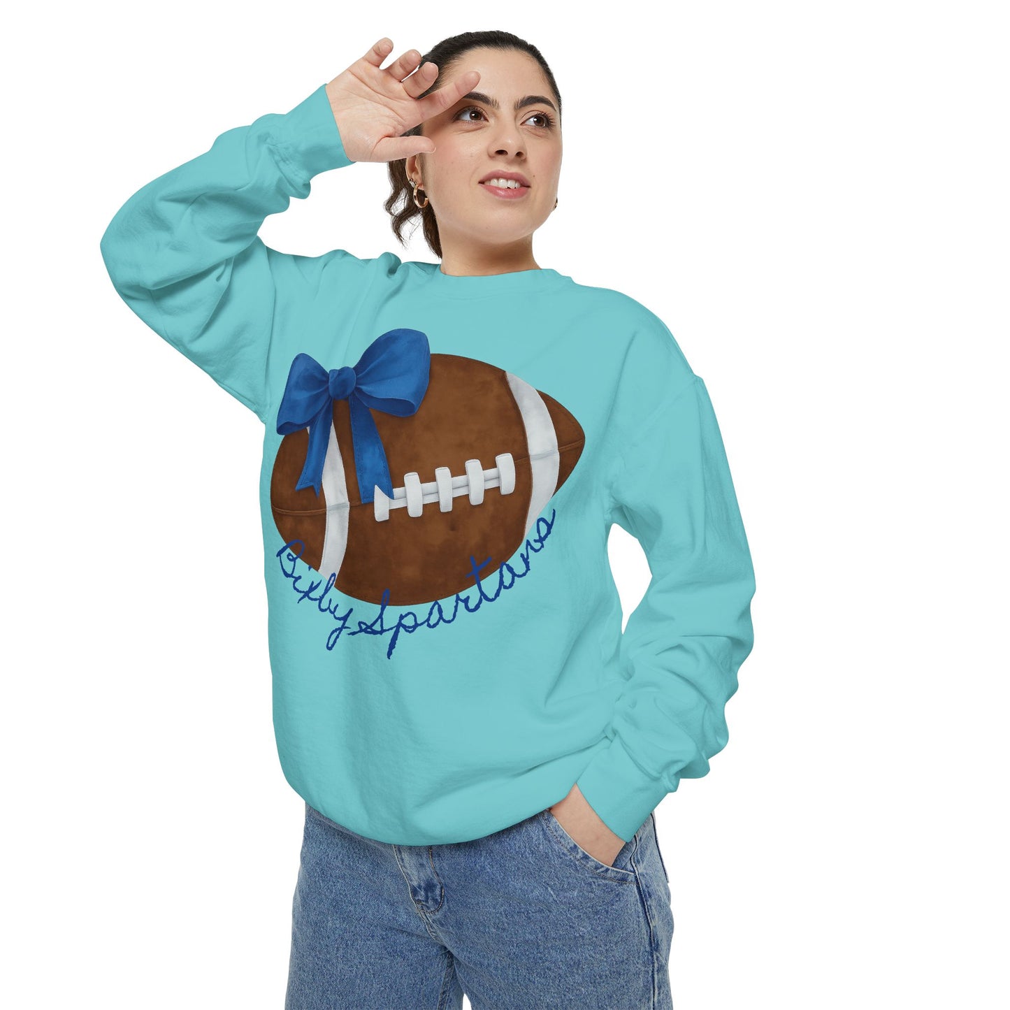 Bixby Spartans Football Bow Comfort Colors Sweatshirt