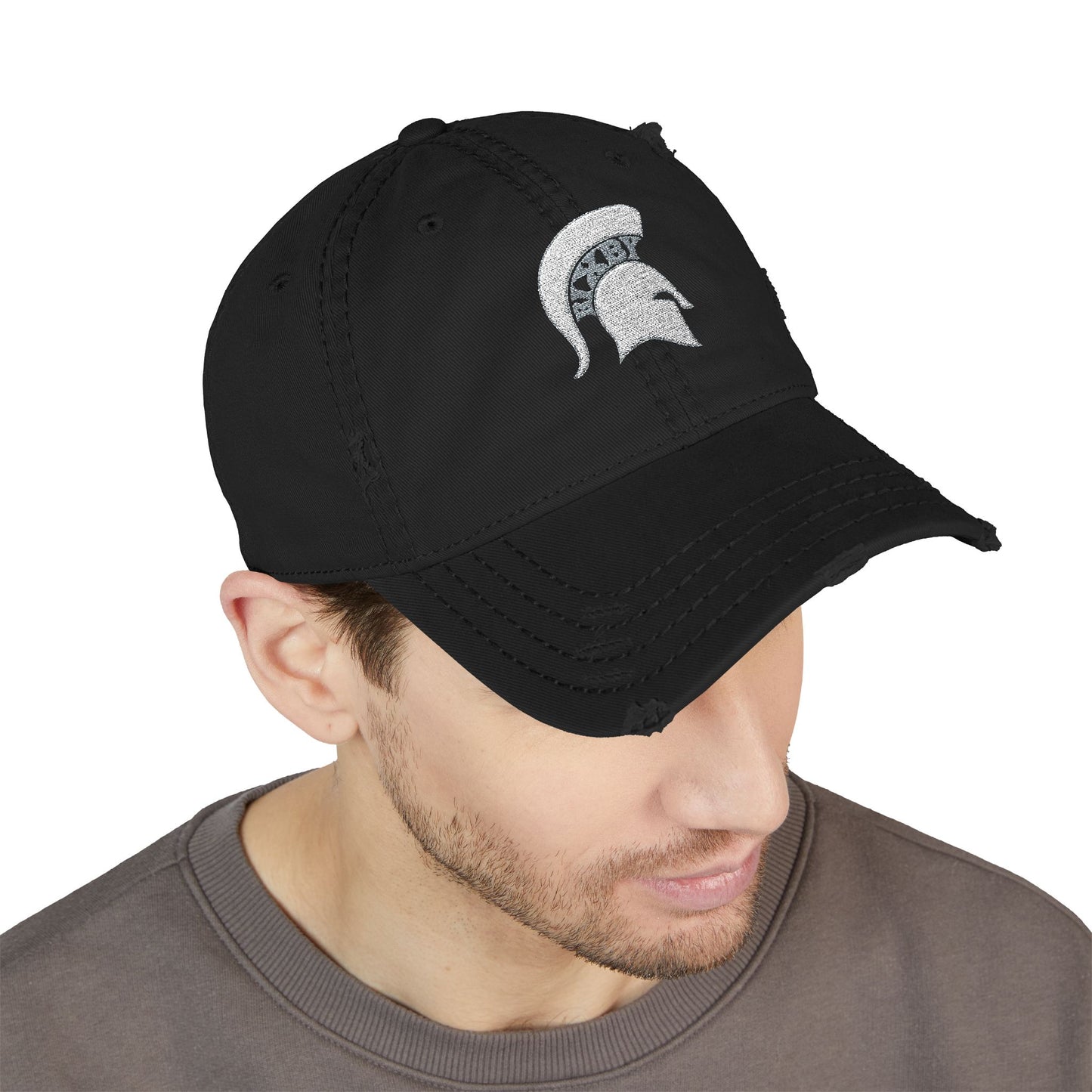 Spartan White Logo Embroidered Distressed Classic Ballcap