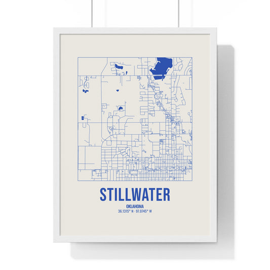 Stillwater Street Map Framed Print, Royal Blue on Cream