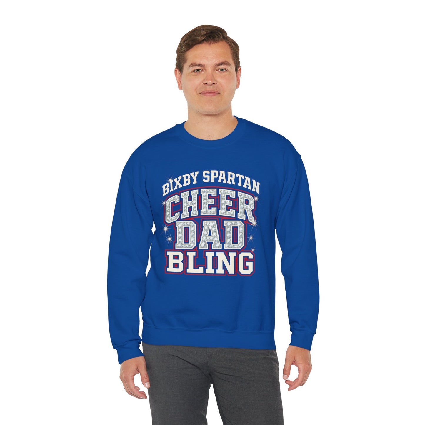 Bixby Spartan Bling Cheer Dad Gildan Sweatshirt