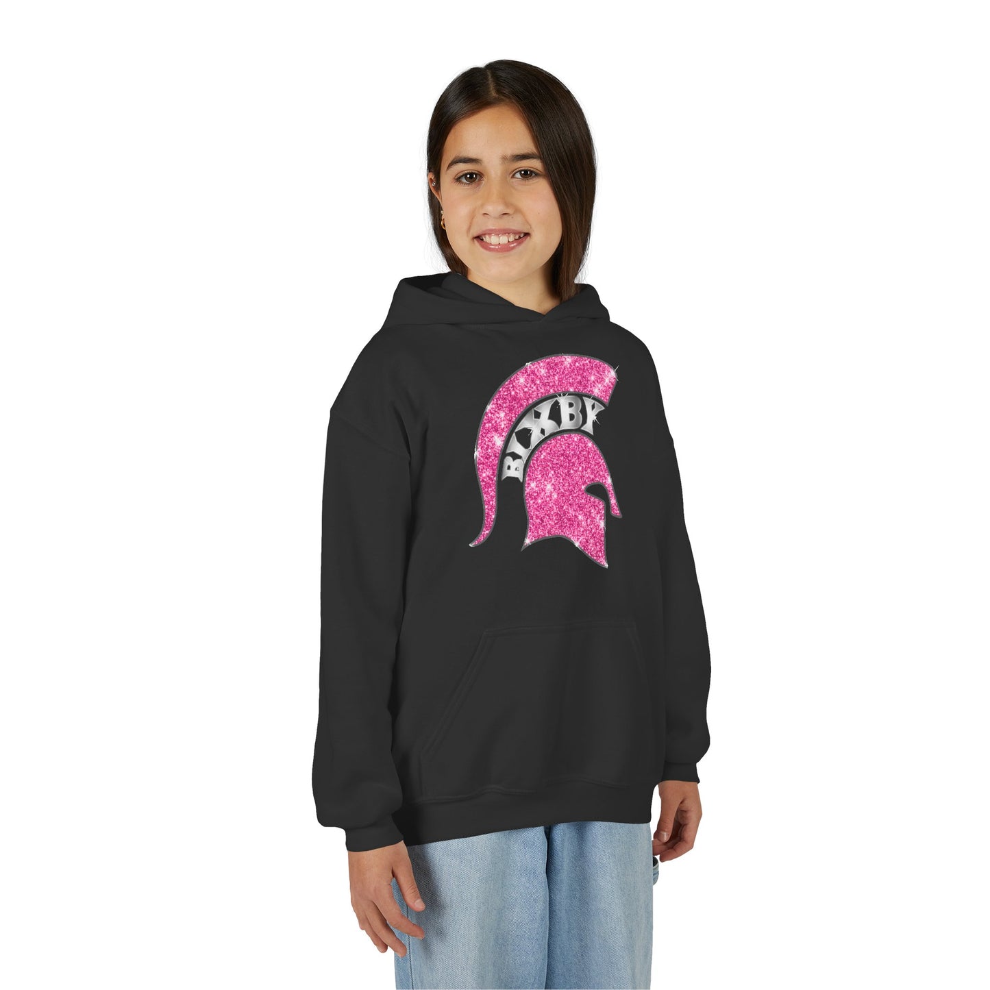 Bixby Spartan Pink Helmet Bling Youth Gildan Hoodie
