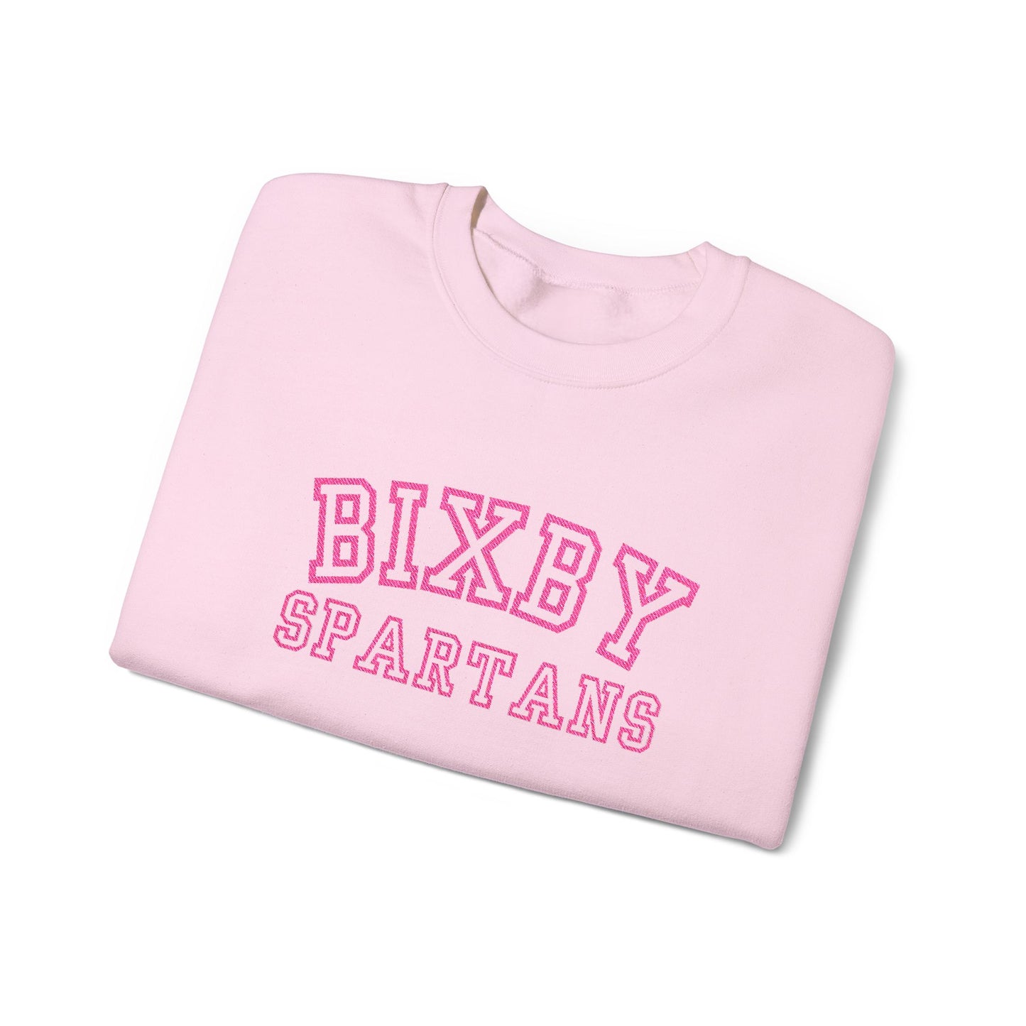 Bixby Spartans Embroidered Pink Font Gildan Sweatshirt
