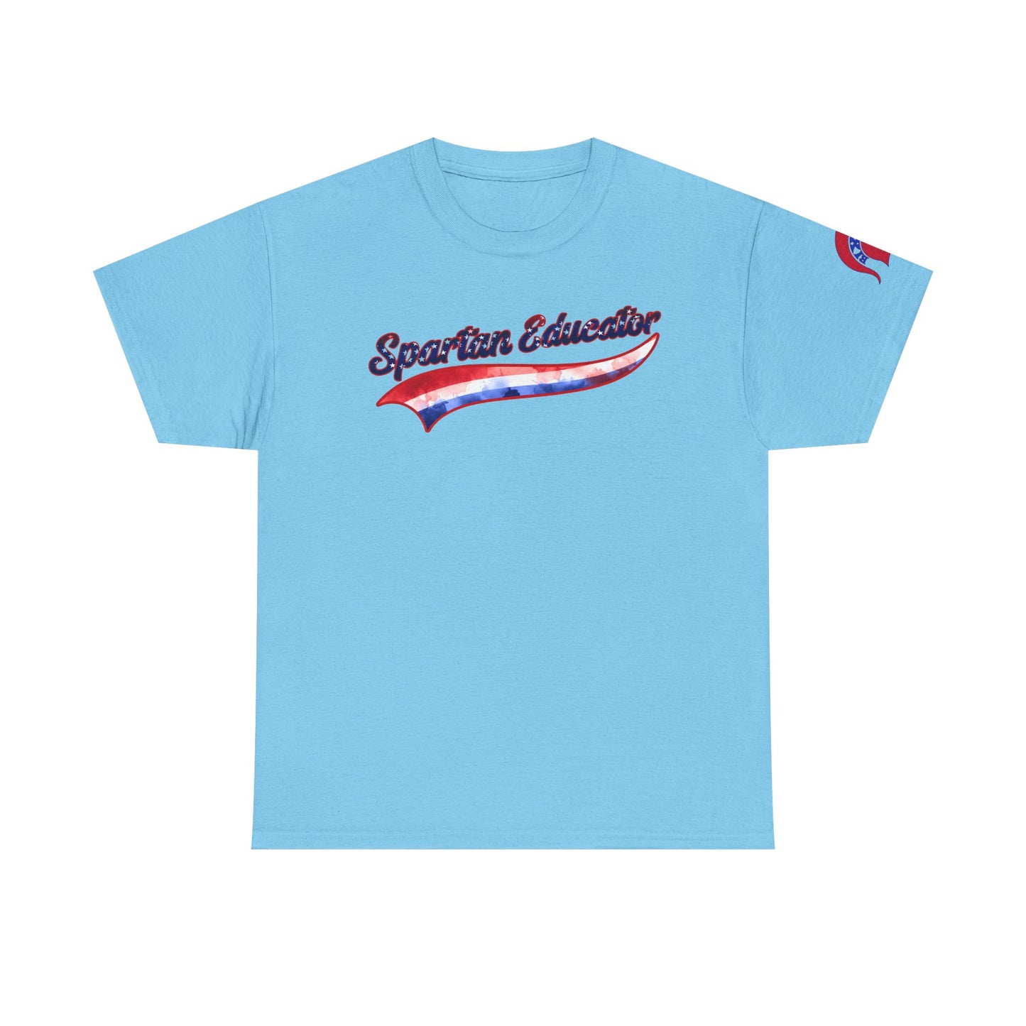 Spartan Educator Patriotic Design Gildan Tee With Sleeve Logo