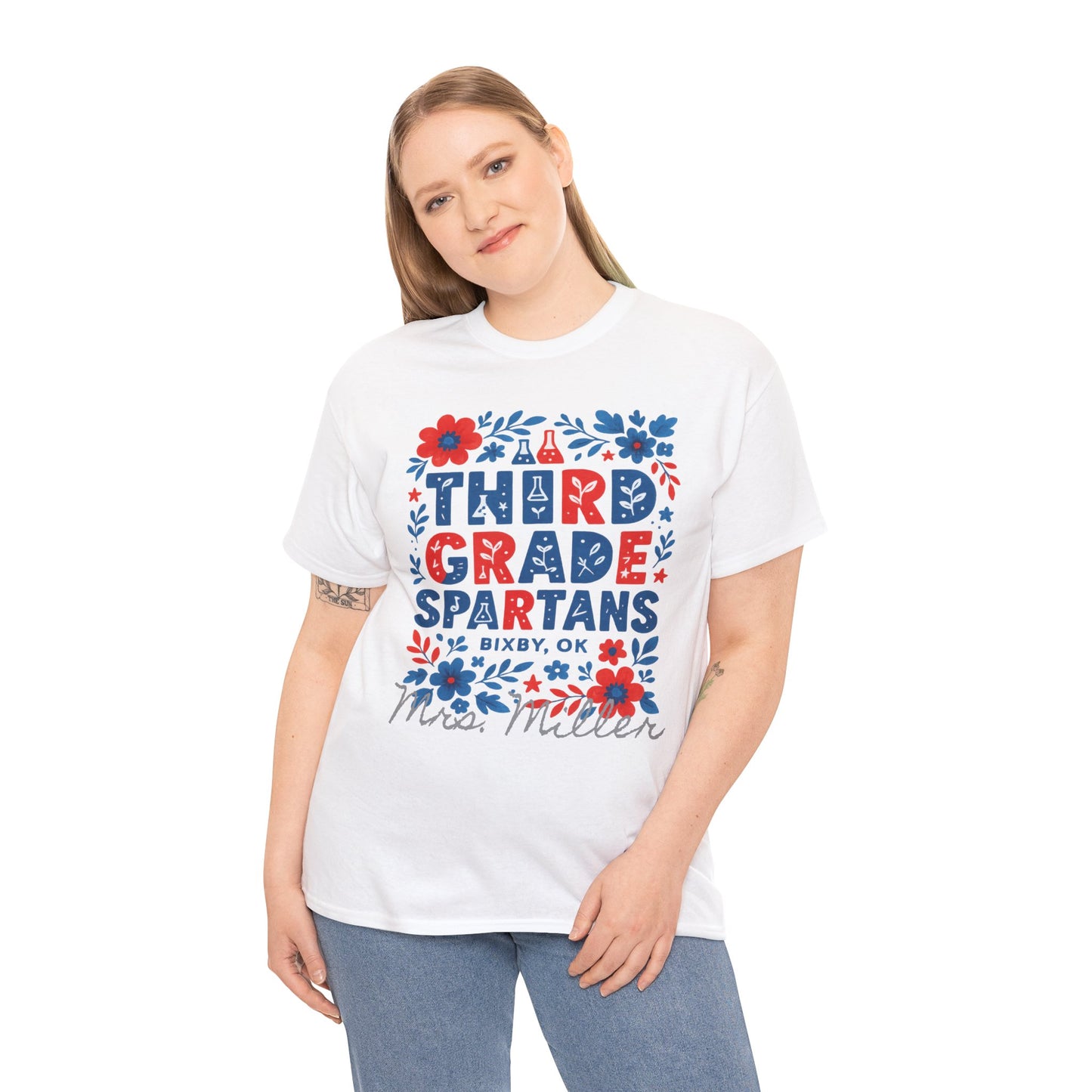 Floral Third Grade Spartan Gildan Tee
