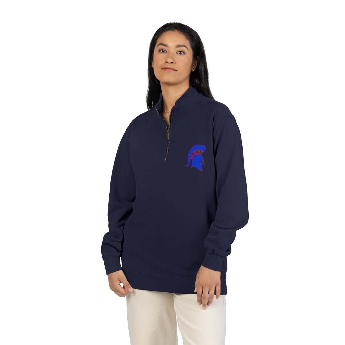 Bixby Spartans Blue Helmet Quarter-Zip Pullover Comfort Colors Tee