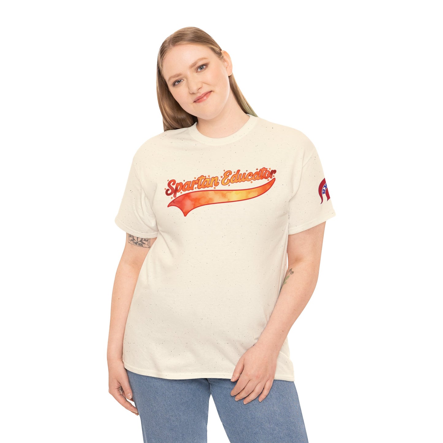 Spartan Educator Fall Design Gildan Tee With Sleeve Logo
