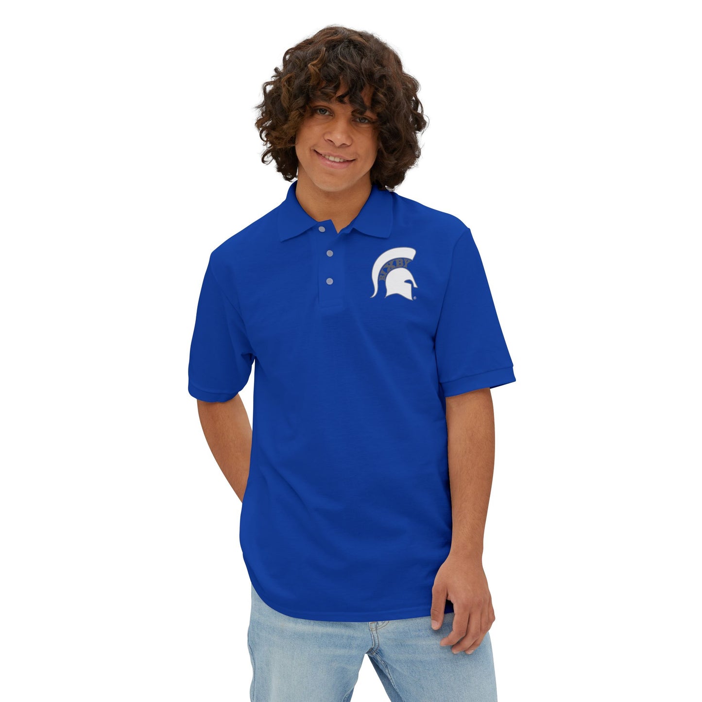 Spartan White Logo Jerzees Polo