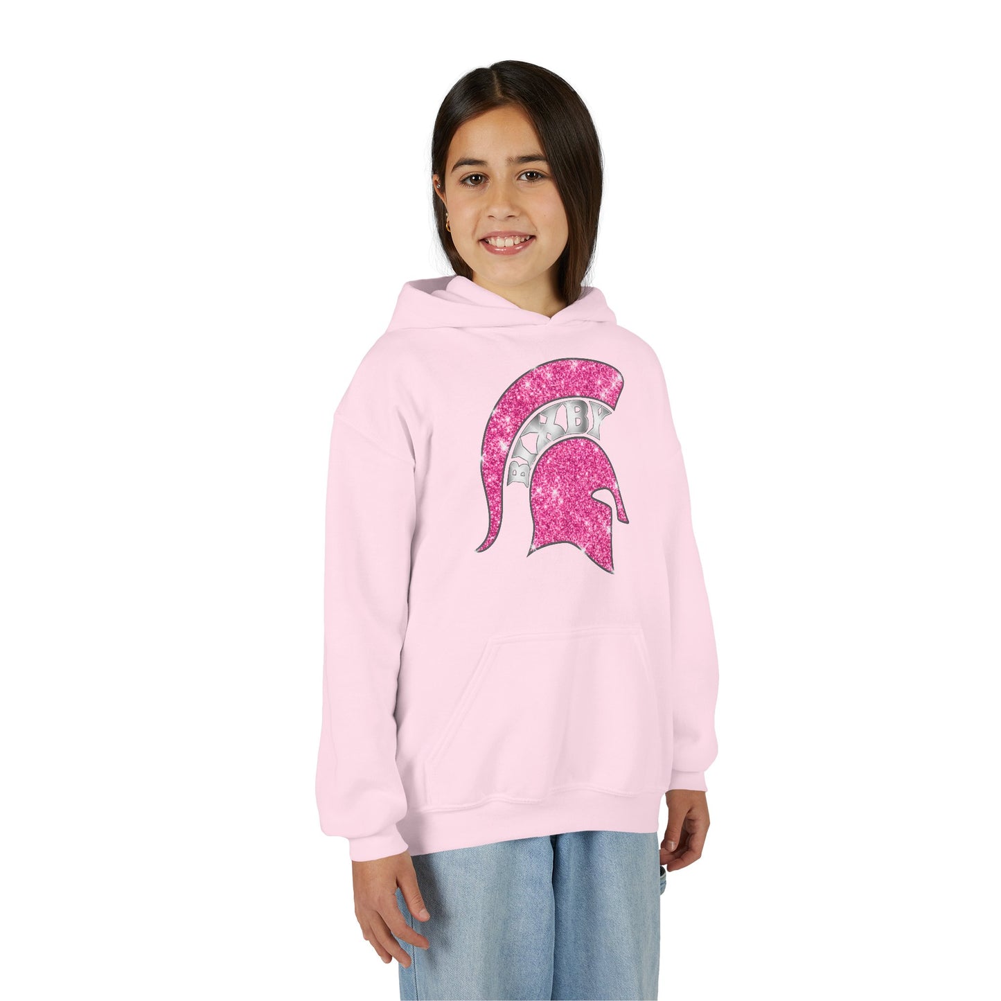Bixby Spartan Pink Helmet Bling Youth Gildan Hoodie