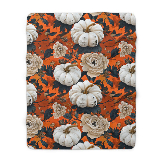 Pumpkin Floral Blast Sherpa Comfy Blanket