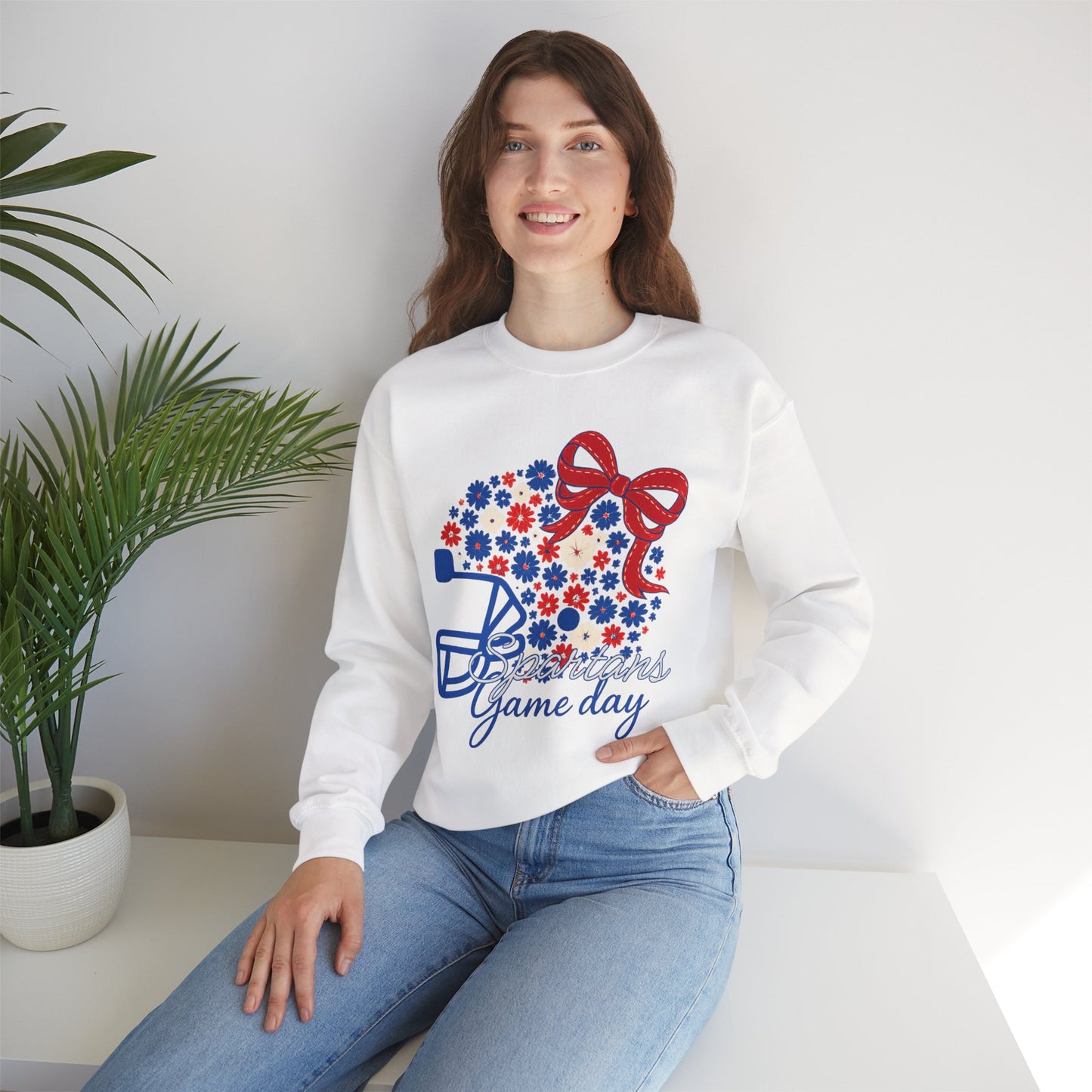 Bixby Spartan Floral Helmet Gameday Gildan Sweatshirt