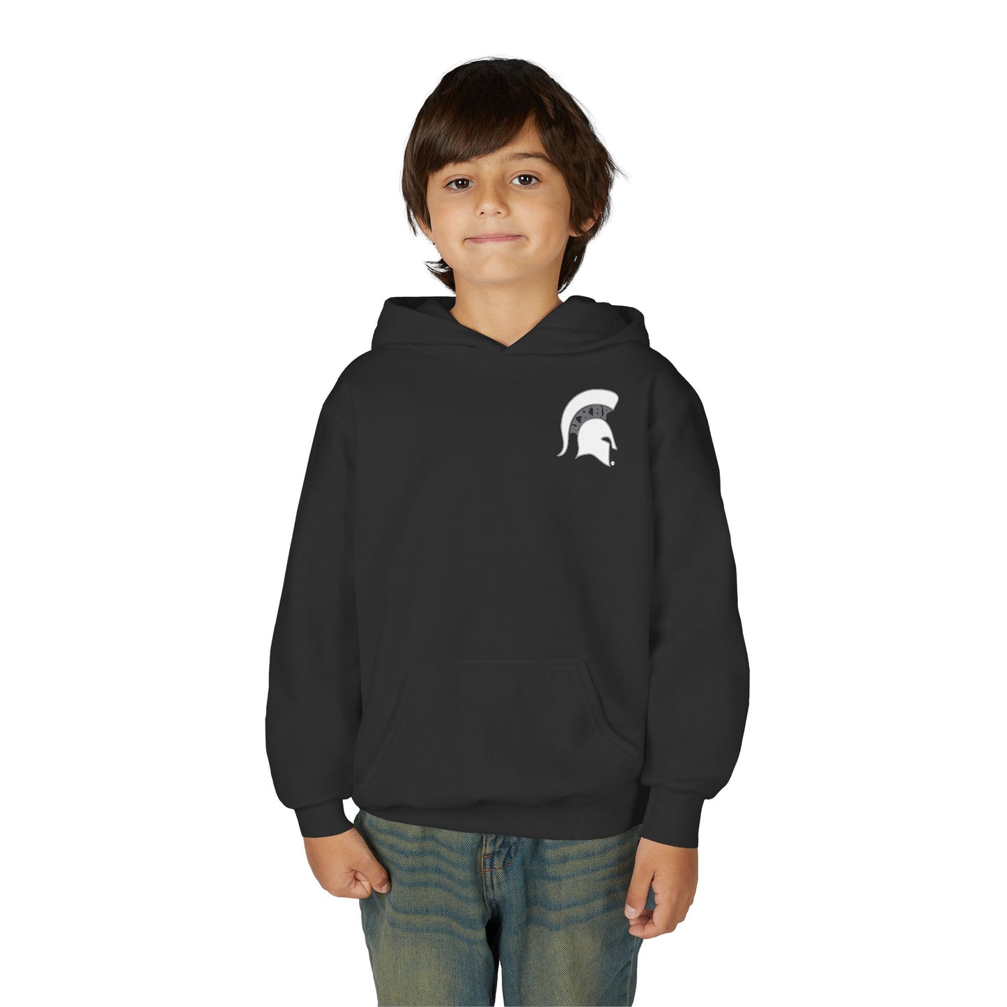 Spartan White Logo Youth Gildan Hoodie