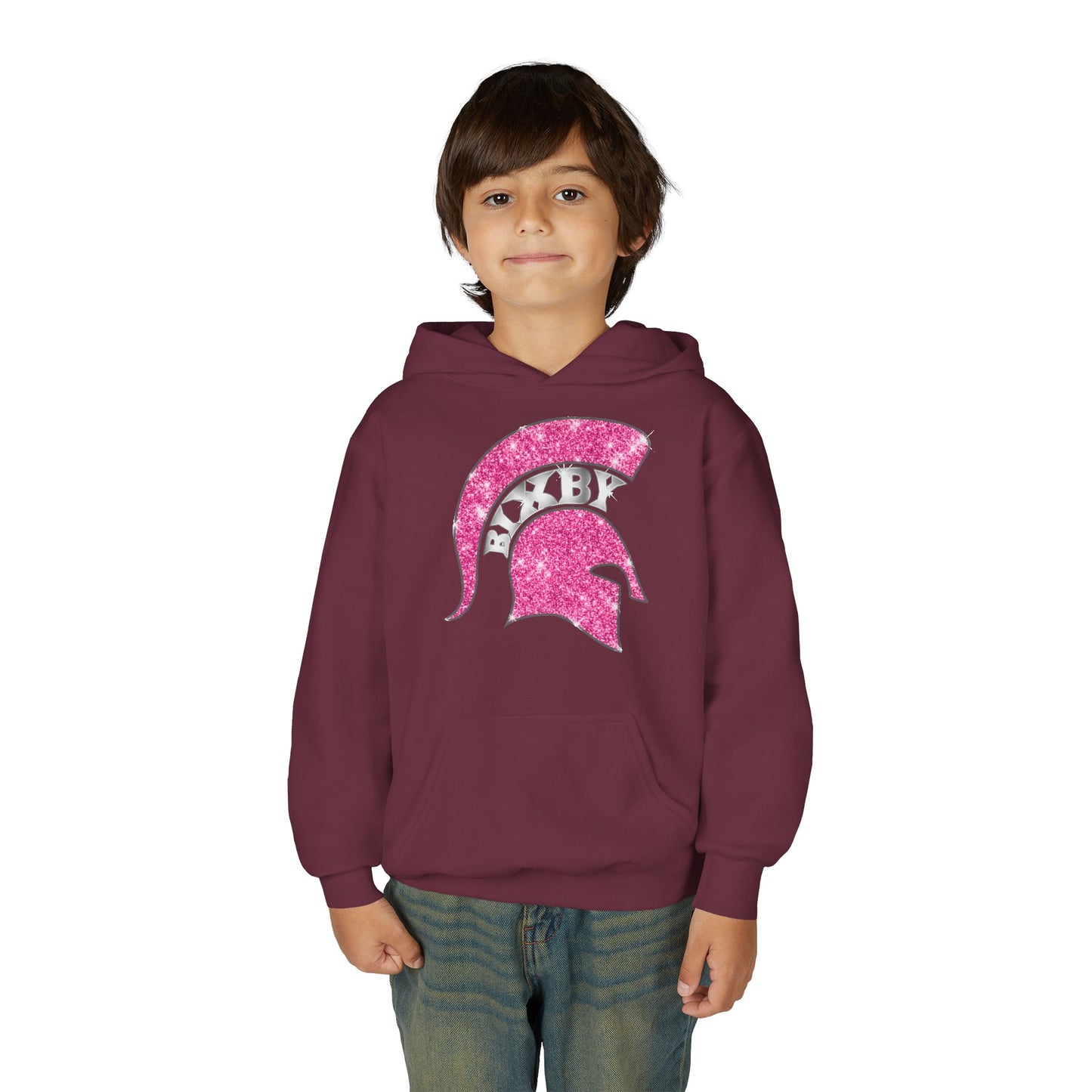Bixby Spartan Pink Helmet Bling Youth Gildan Hoodie
