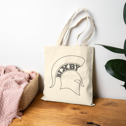 Spartan White Logo Cotton Canvas Tote Bag