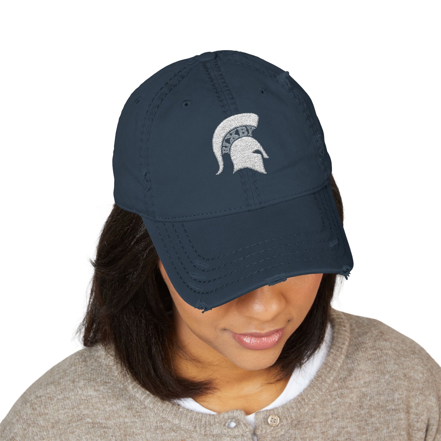 Spartan White Logo Embroidered Distressed Classic Ballcap