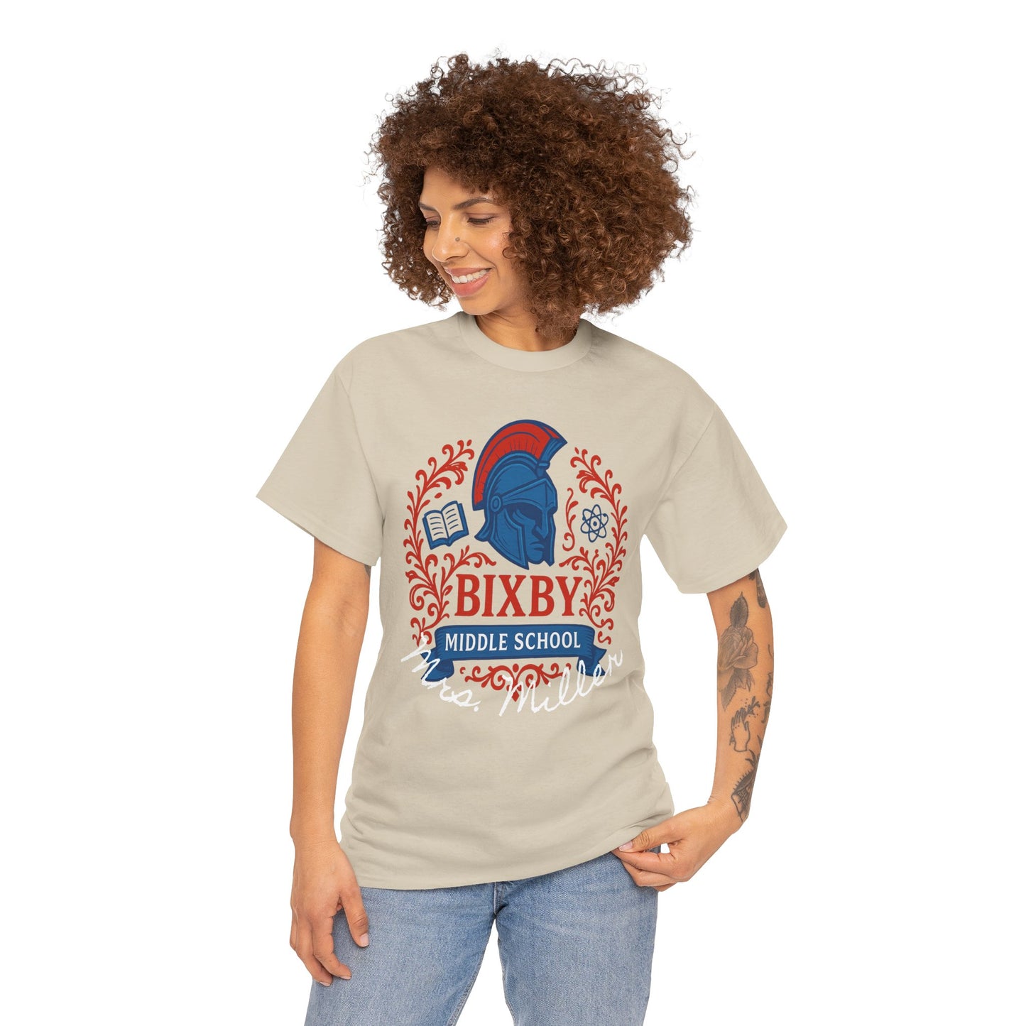 Floral Personalized Bixby Middle School Spartan Gildan Tee