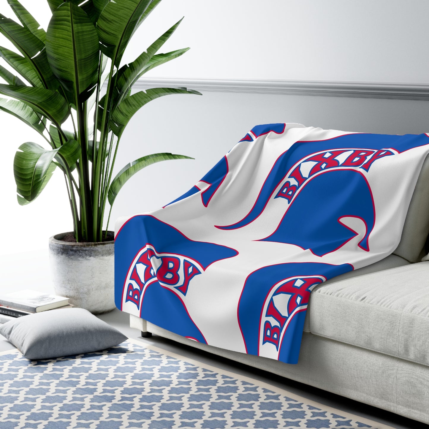 Spartan Blue Large Pattern Logo Comfy Sherpa Fleece Blanket