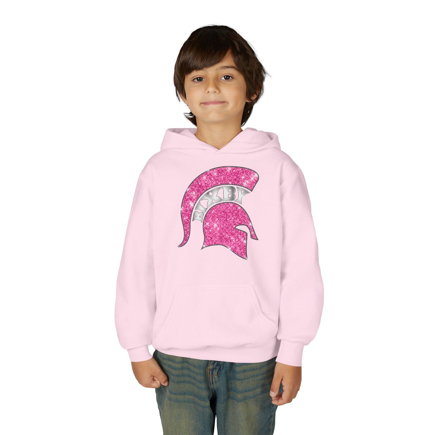Bixby Spartan Pink Helmet Bling Youth Gildan Hoodie