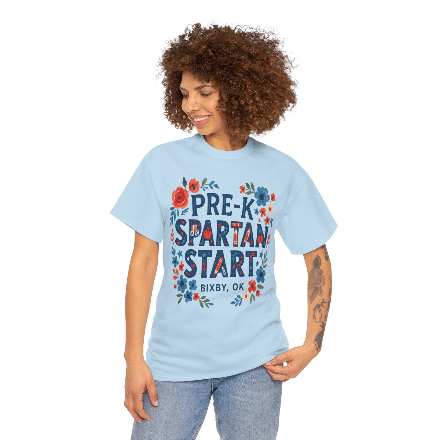 Floral Pre-K Spartan Gildan Tee