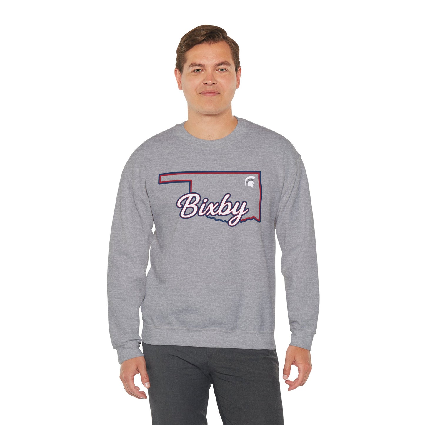 Bixby OK White Spartan Logo Gildan Sweatshirt