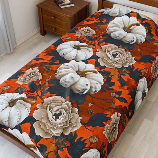 Pumpkin Floral Blast Velveteen Plush Blanket