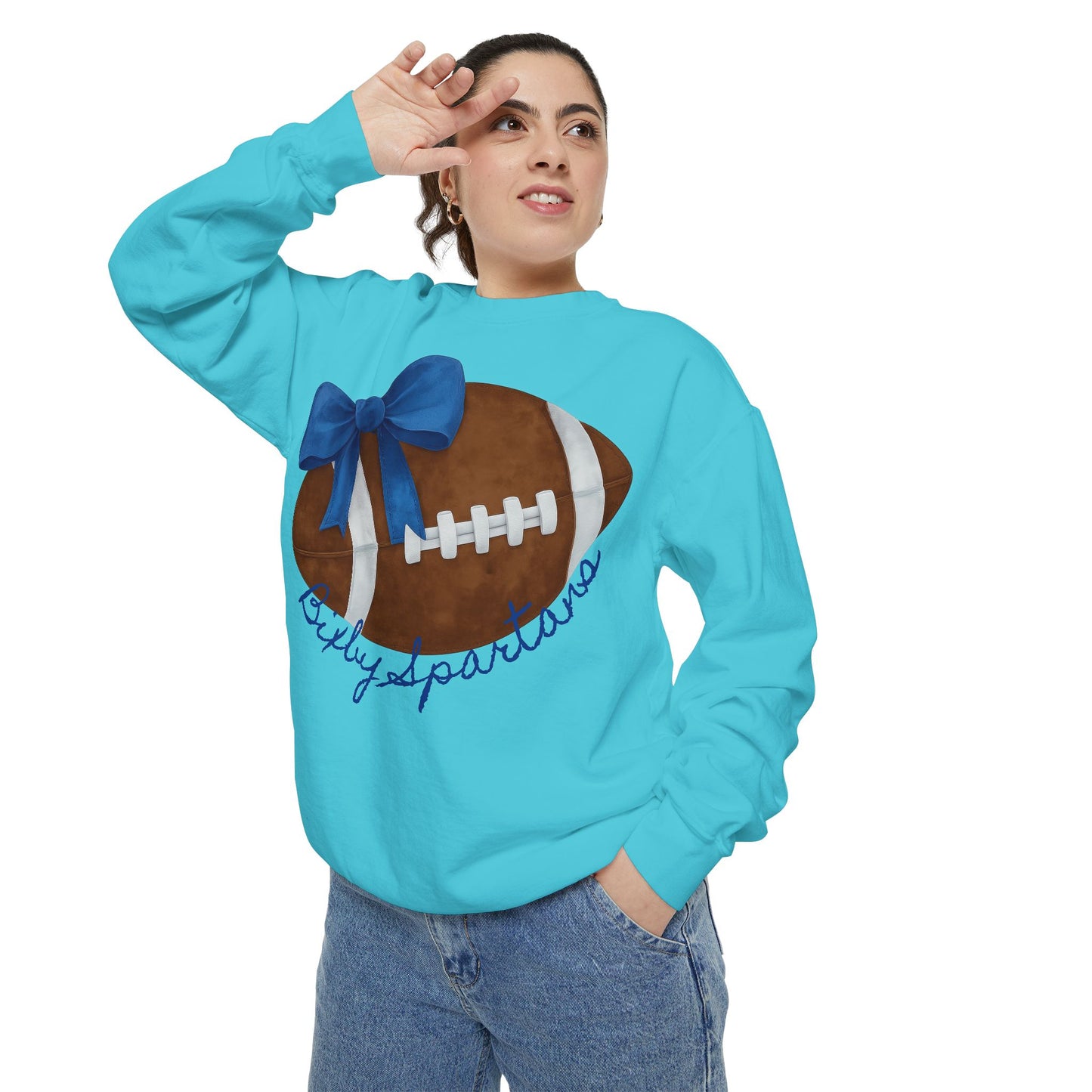 Bixby Spartans Football Bow Comfort Colors Sweatshirt