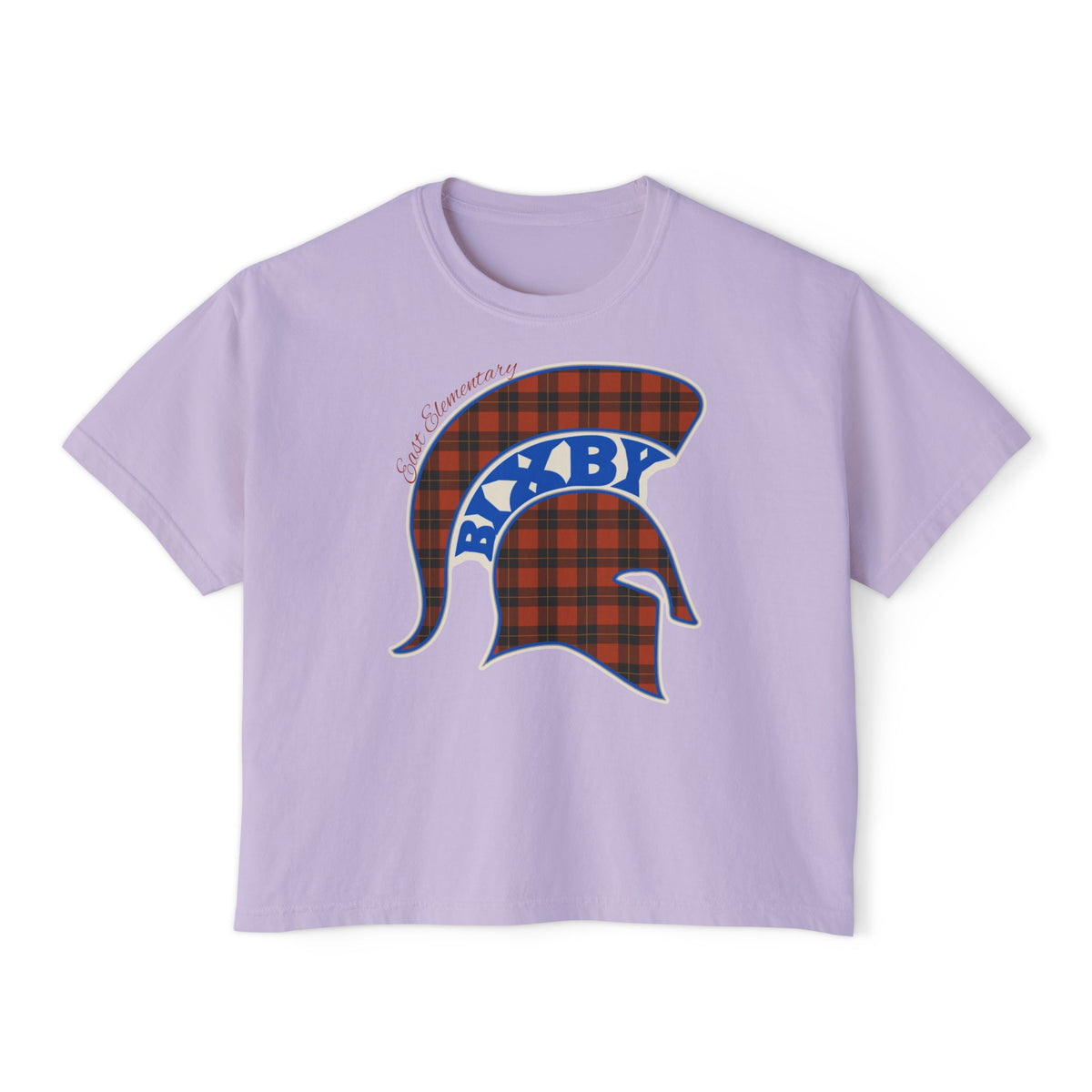 Bixby Spartans East Elementary Plaid Helmet Women's Boxy Tee – School Spirit Mom Shirt