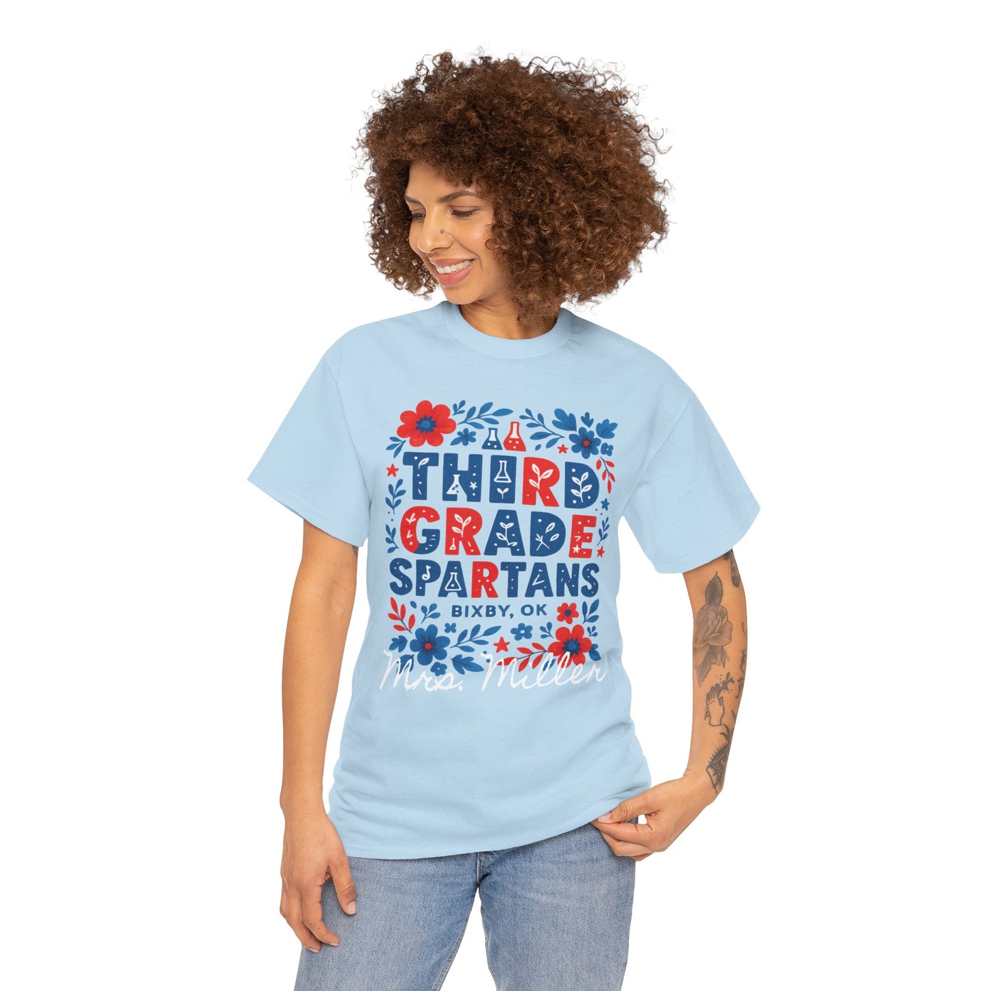 Floral Third Grade Spartan Gildan Tee