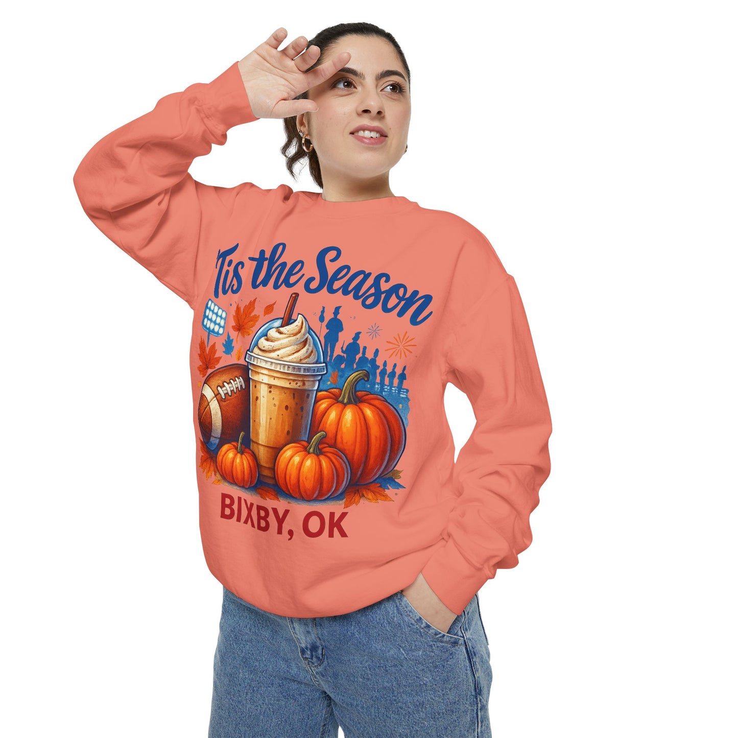 Bixby Football Mom Pumpkin Spice Comfort Colors Sweatshirt