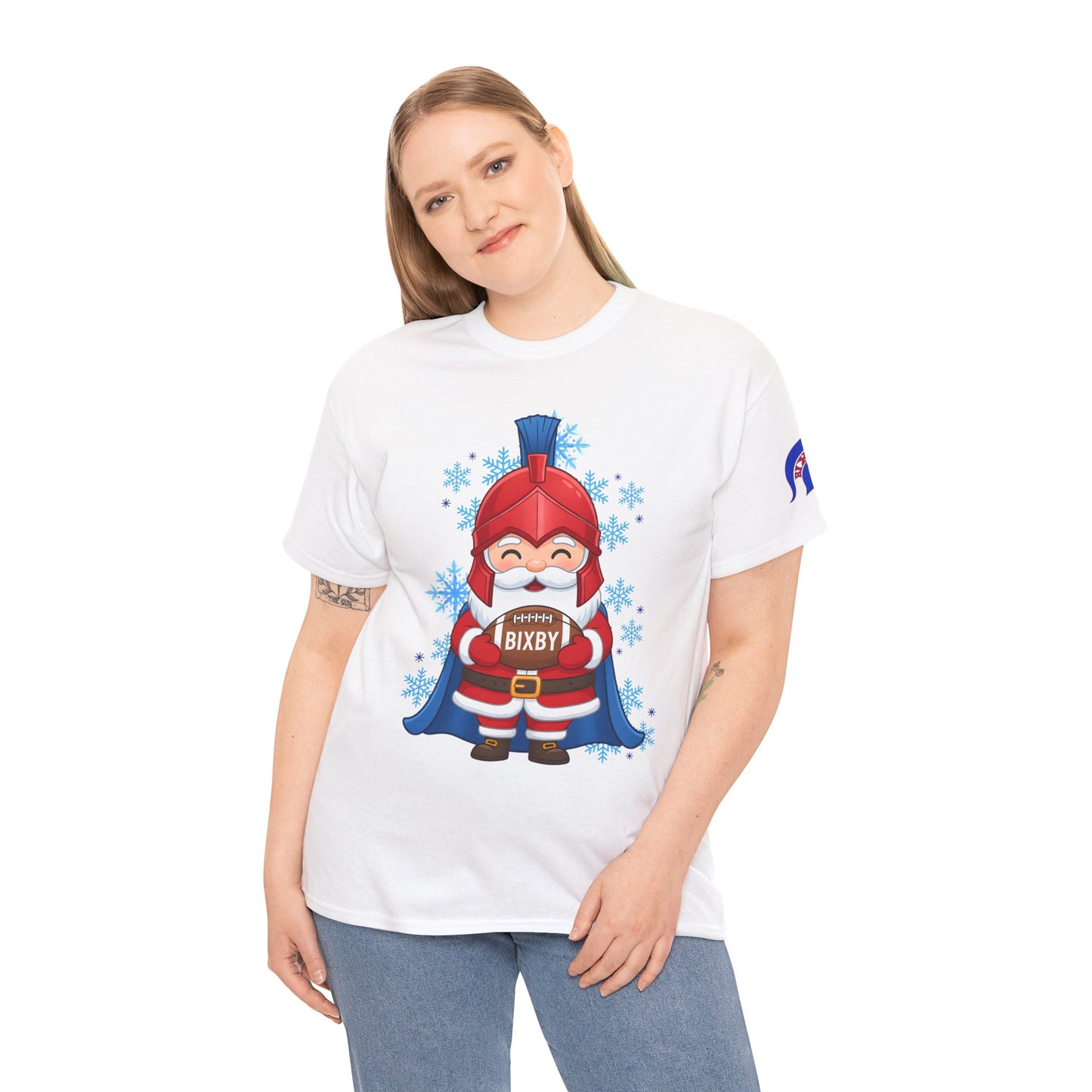 Spartan Football Santa Gildan Tee With Sleeve Print