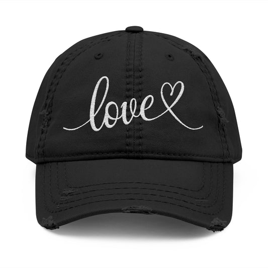 Love Script Embroidered Heart Vintage Distressed Ballcap