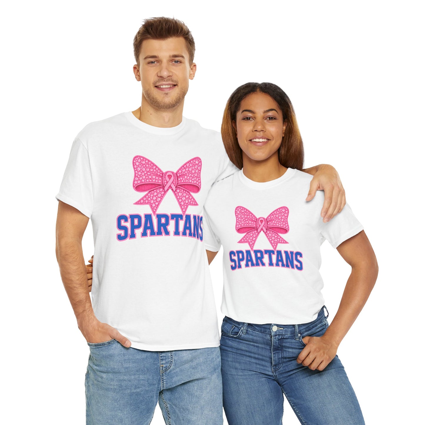 Spartans Pink Bow Breast Cancer Awareness Gildan Tee