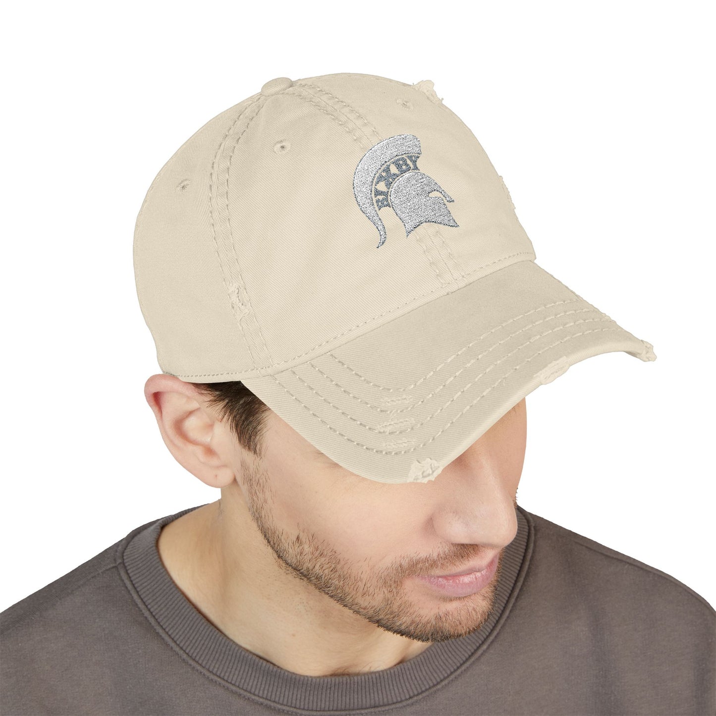 Spartan White Logo Embroidered Distressed Classic Ballcap
