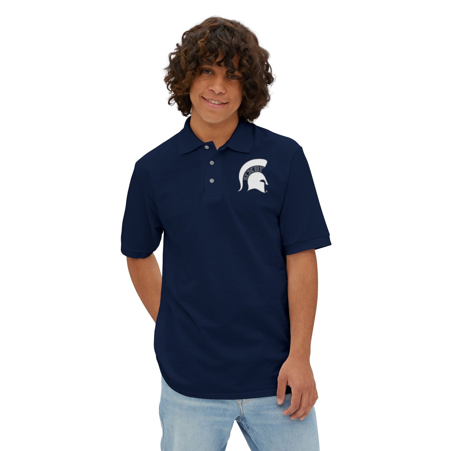 Spartan White Logo Jerzees Polo