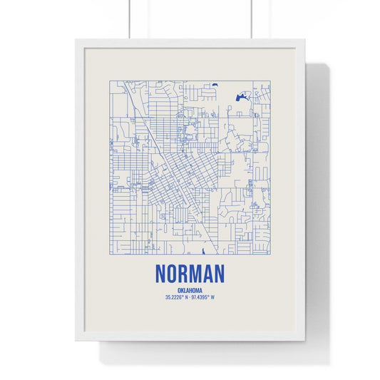 Norman Street Map Framed Print, Royal Blue on Cream