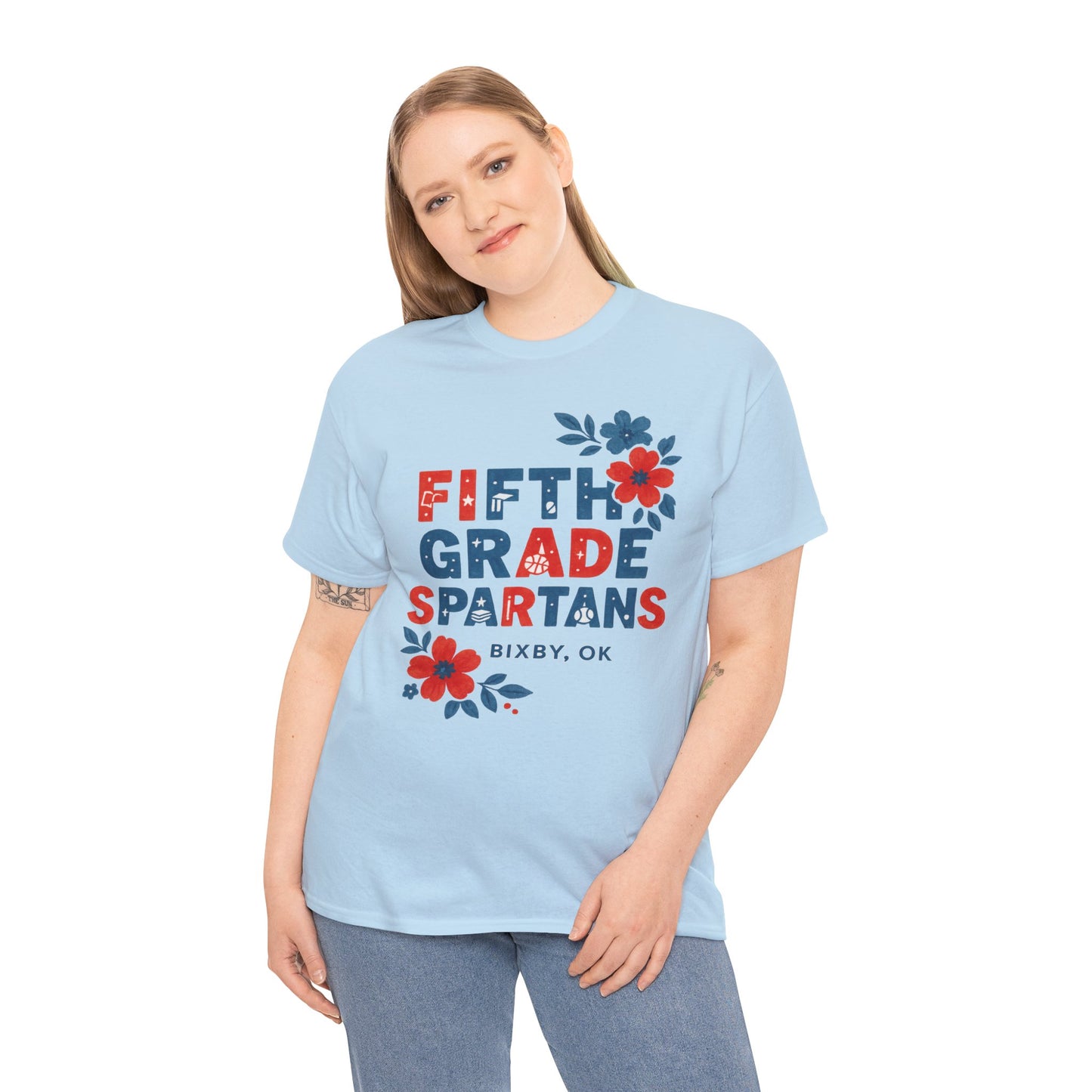Floral Fifth Grade Spartan Gildan Tee