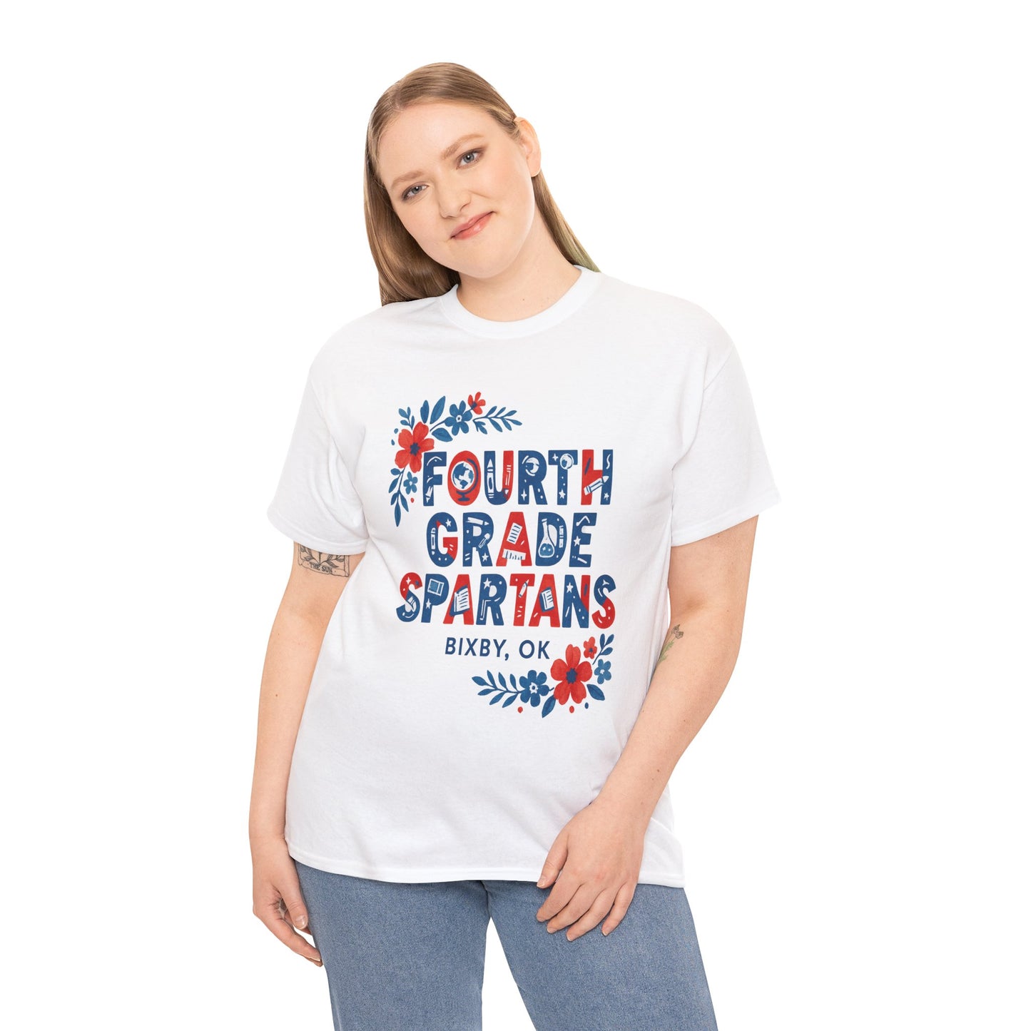 Fourth Grade Floral Teacher Gildan Tee
