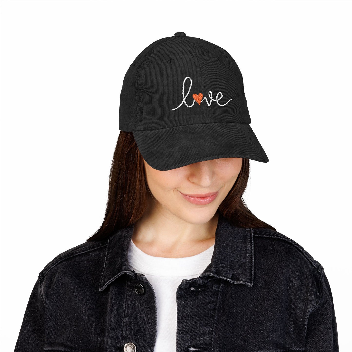 Love Script Embroidered Cap | Corduroy Baseball Hat