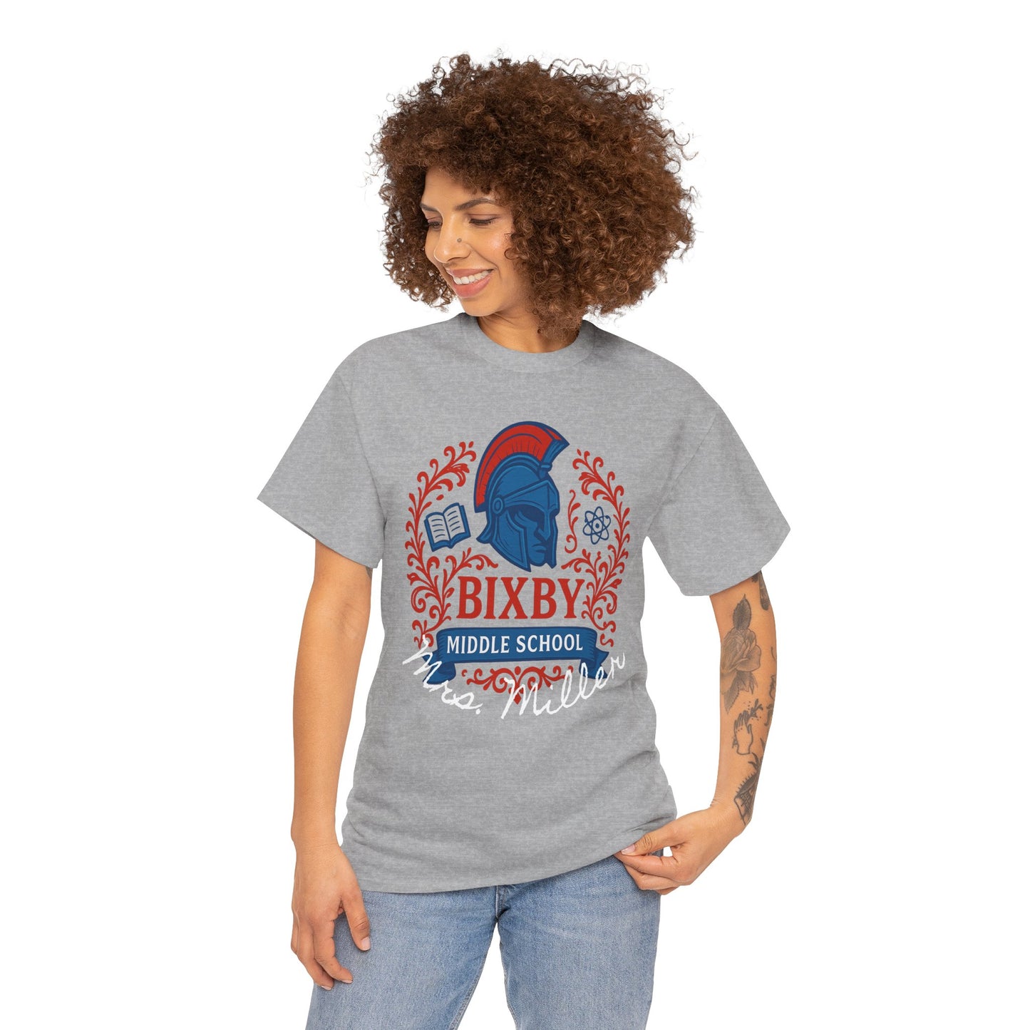 Floral Personalized Bixby Middle School Spartan Gildan Tee