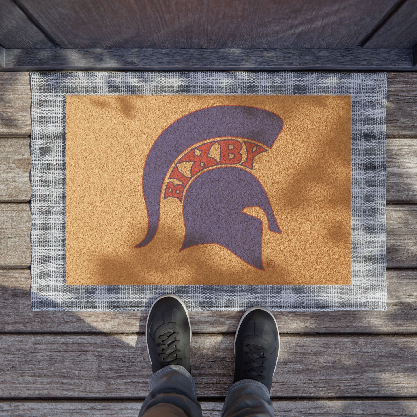 Spartan Blue Logo Heavy-Duty Rubber Backed Doormat