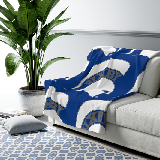 Spartan White Large Pattern Logo Comfy Sherpa Fleece Blanket