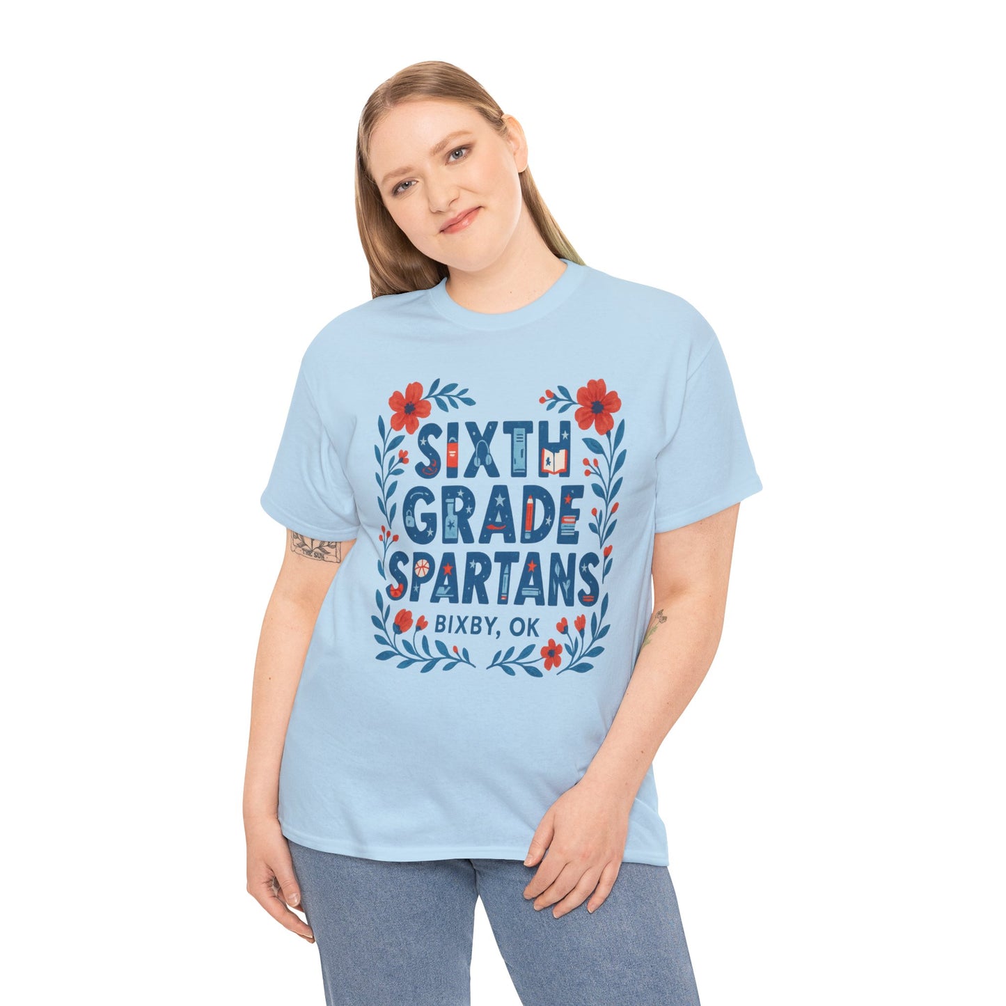 Floral Sixth Grade Spartan Gildan Tee