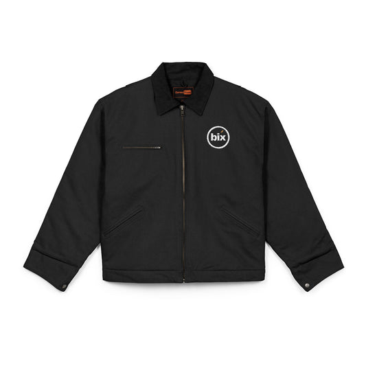 Washed duck work jacket with a very small mark on the chest.