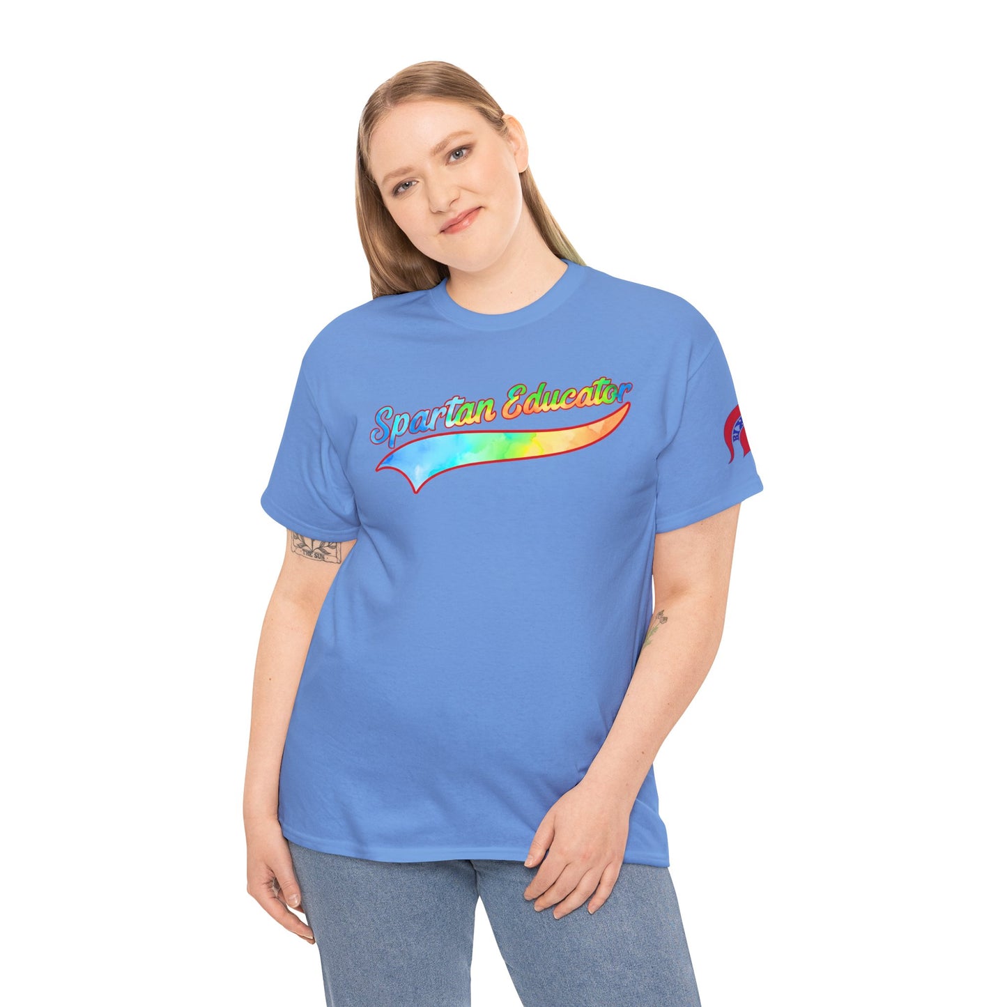 Spartan Educator Tie-Dye Design Gildan Tee With Sleeve Logo