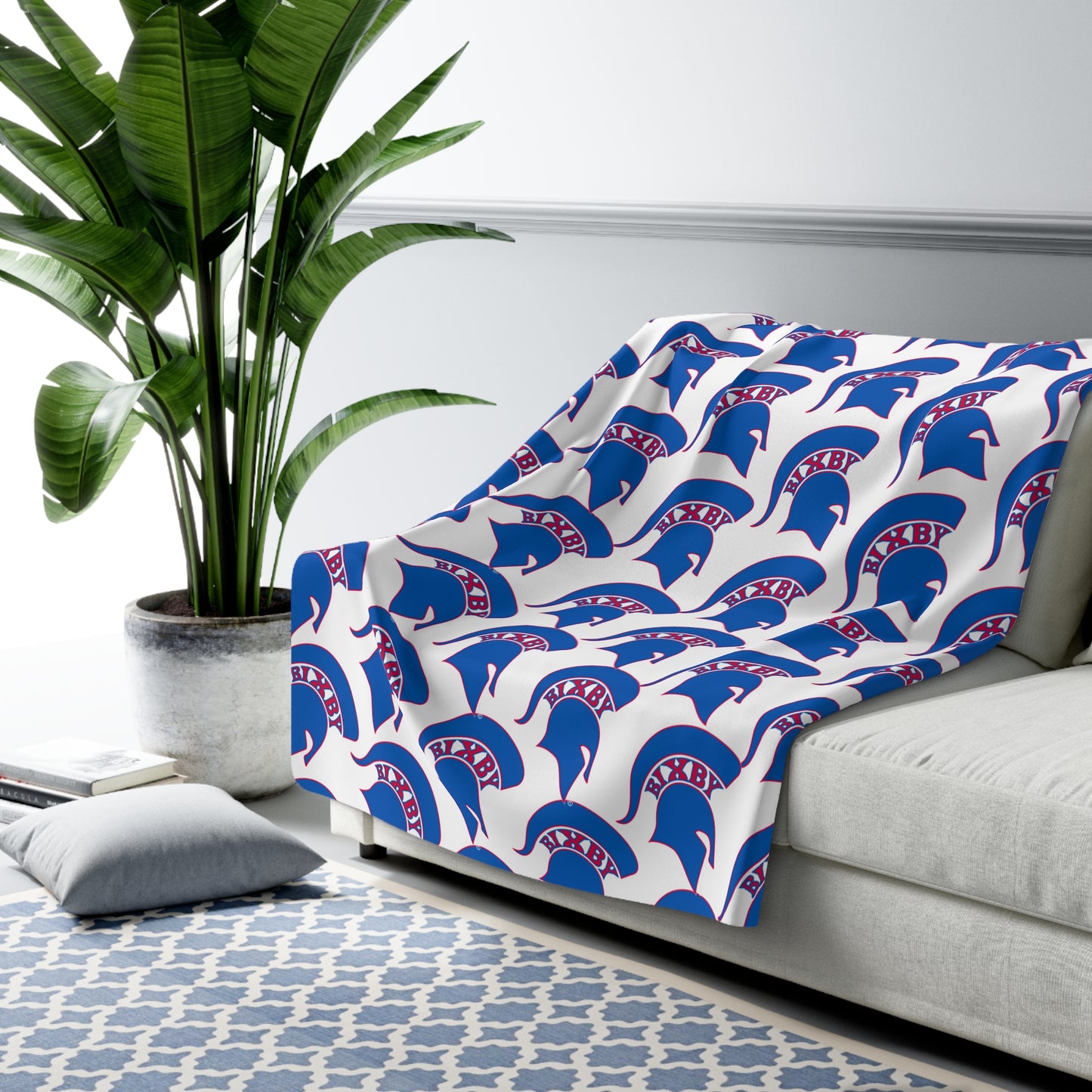 Bixby Blue Patterned Logo Comfy Sherpa Fleece Blanket