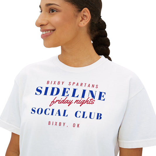 Bixby Spartans Sideline Social Club Friday Nights Women's Boxy Tee – Football Mom Shirt