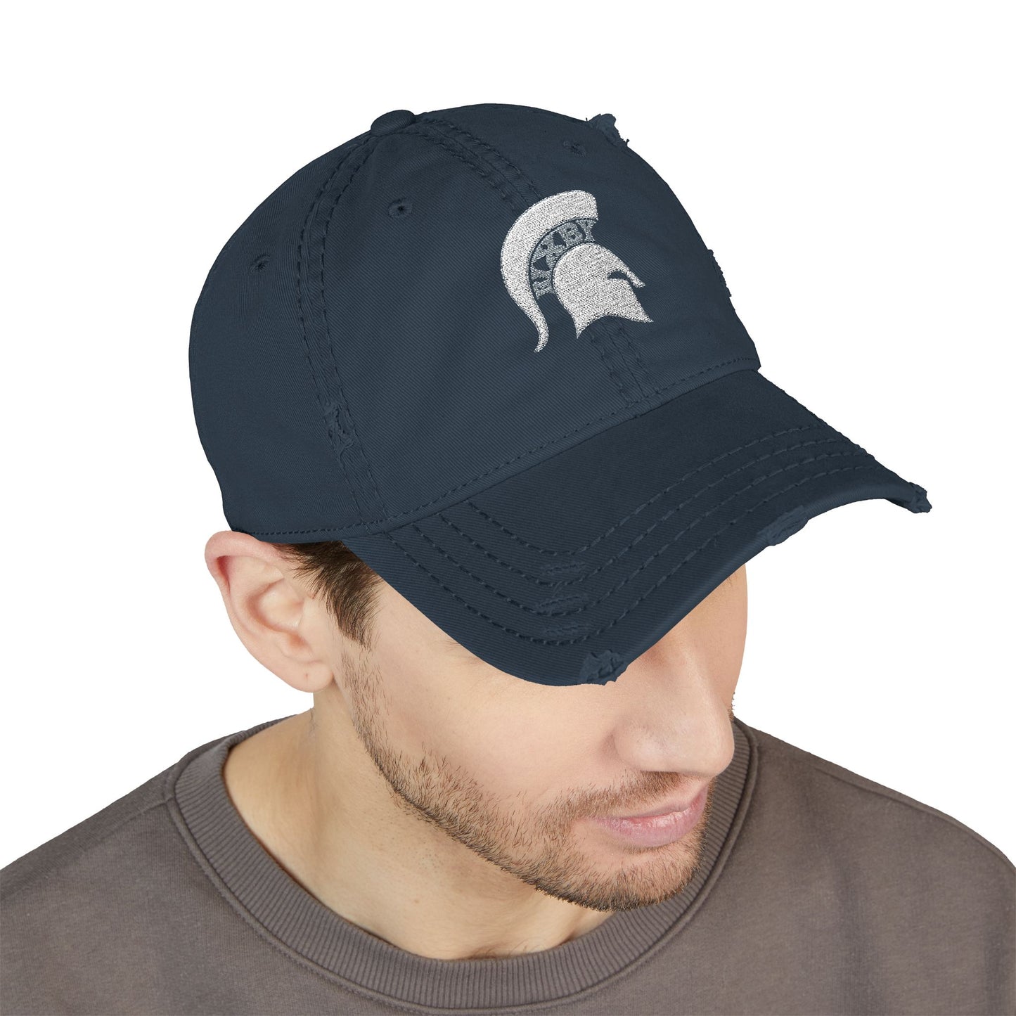 Spartan White Logo Embroidered Distressed Classic Ballcap