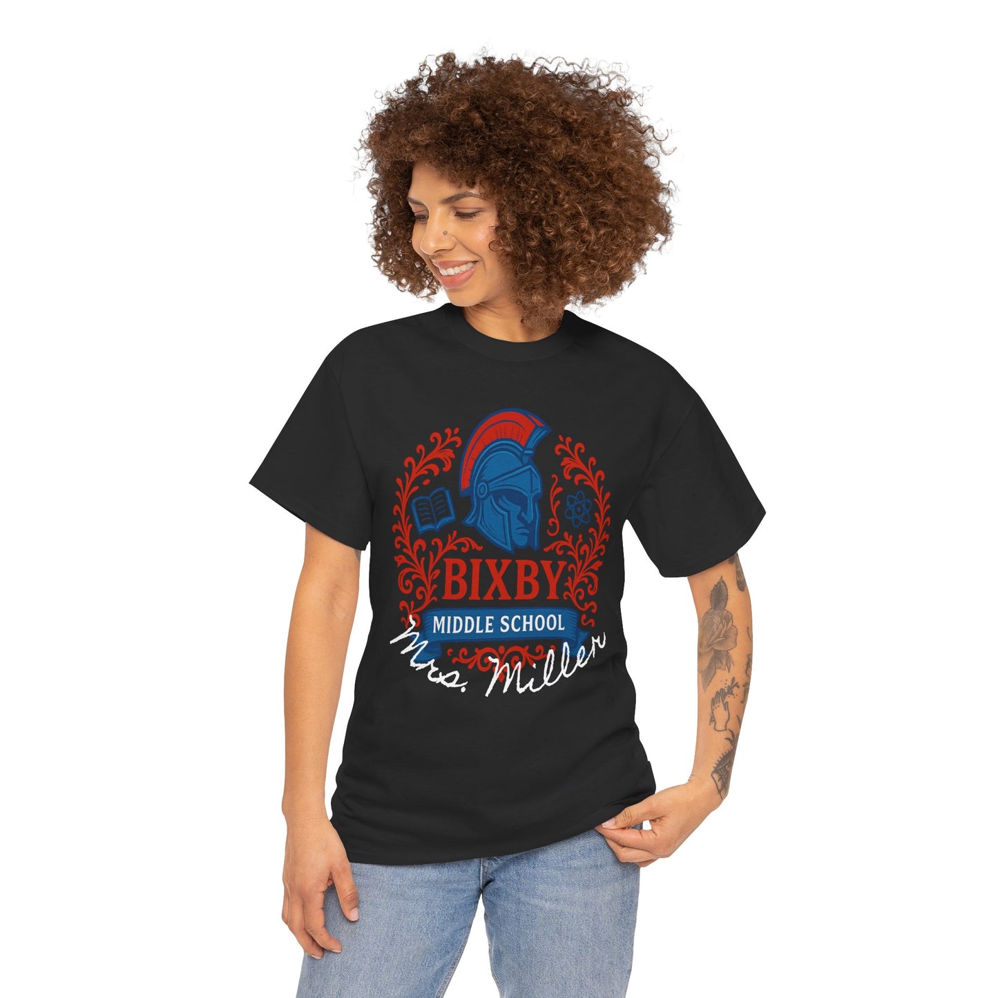 Floral Personalized Bixby Middle School Spartan Gildan Tee