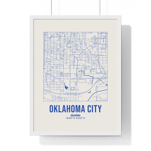 Oklahoma City Street Map Framed Print, Royal Blue on Cream